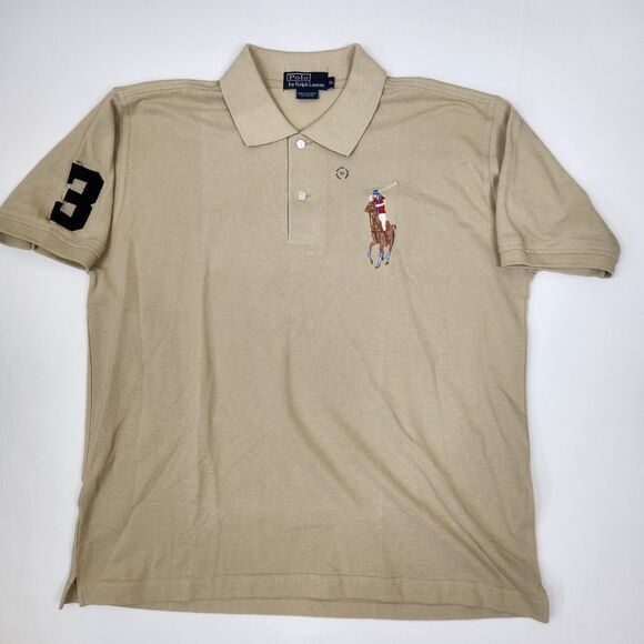 NEW Polo Ralph Lauren Mens Embroidered Big Pony Sleeve Patch Polo Shirt XL
